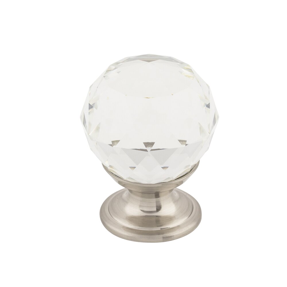 Clear Crystal 1 1/8" Diameter Mushroom Knob in Brushed Satin Nickel