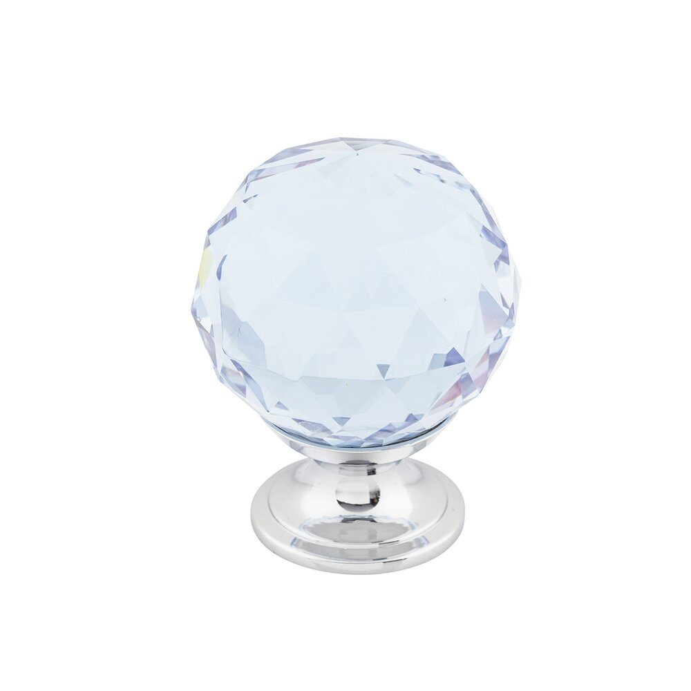 Light Blue Crystal 1 3/8" Diameter Mushroom Knob in Polished Chrome