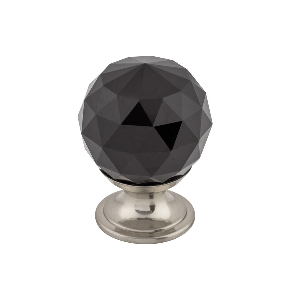 Black Crystal 1 1/8" Diameter Mushroom Knob in Brushed Satin Nickel
