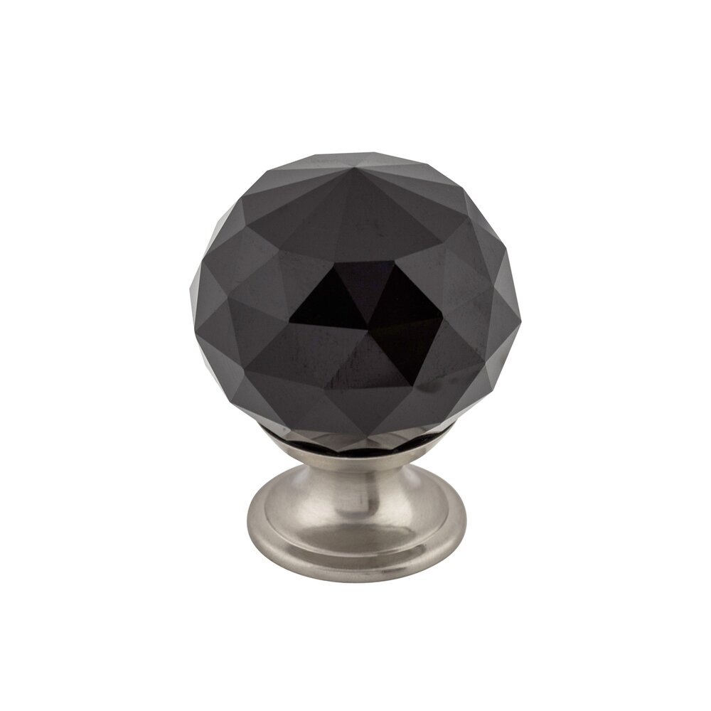Black Crystal 1 3/8" Diameter Mushroom Knob in Brushed Satin Nickel