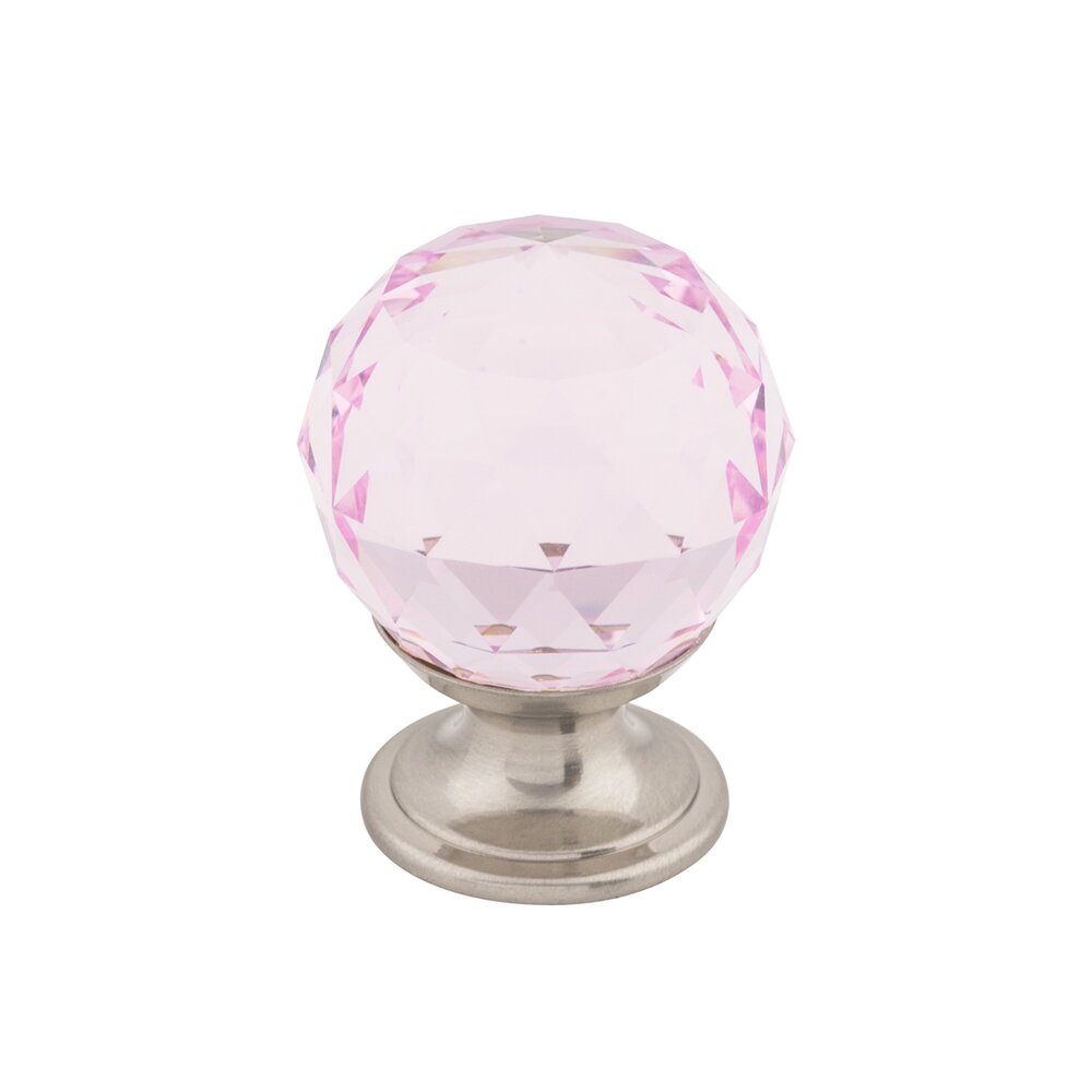 Pink Crystal 1 1/8" Diameter Mushroom Knob in Brushed Satin Nickel
