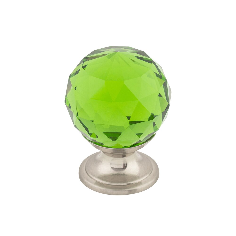 Green Crystal 1 1/8" Diameter Mushroom Knob in Brushed Satin Nickel