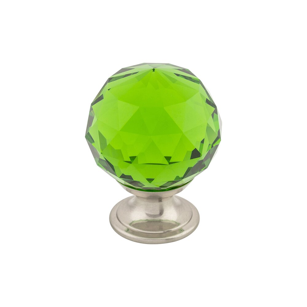 Green Crystal 1 3/8" Diameter Mushroom Knob in Brushed Satin Nickel