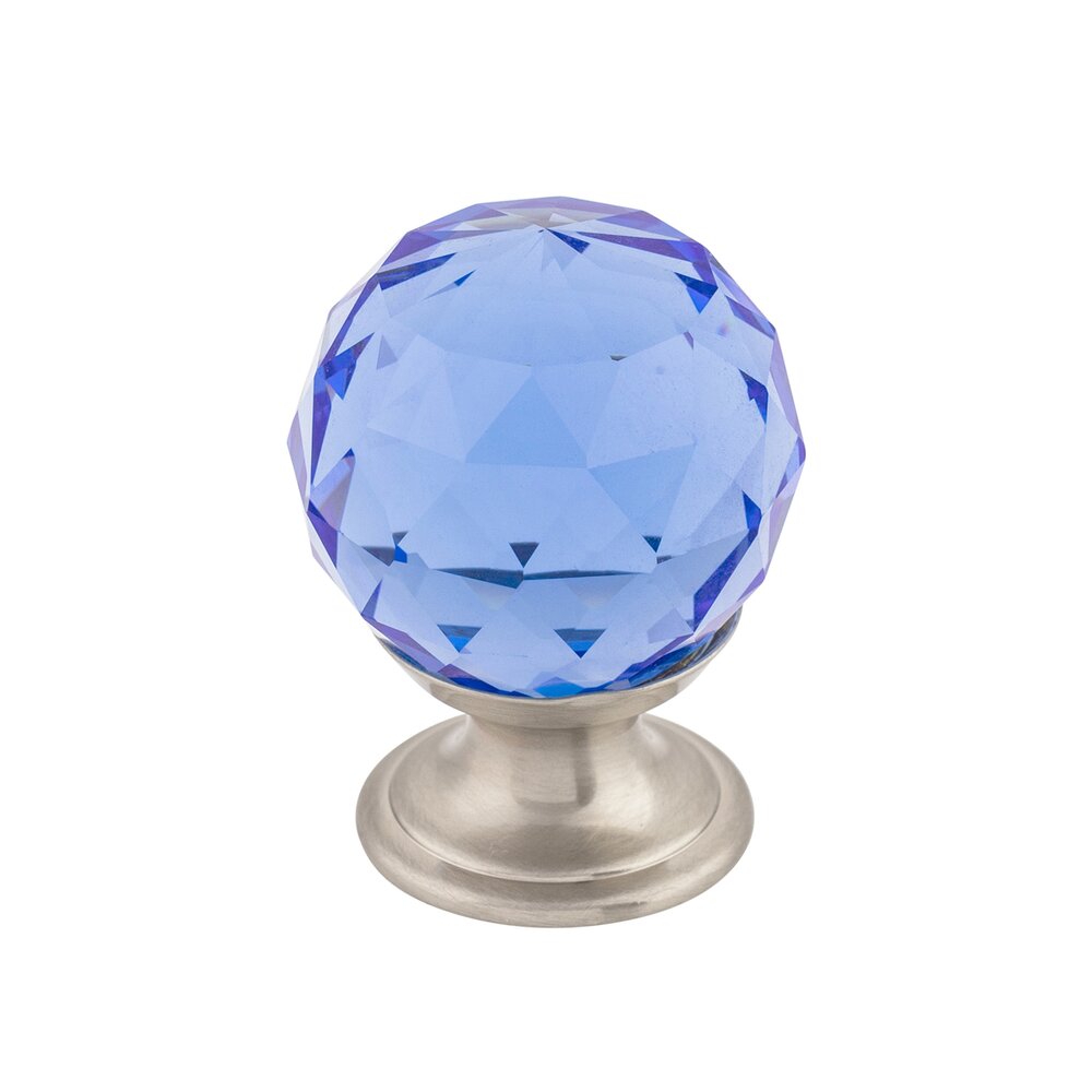 Blue Crystal 1 1/8" Diameter Mushroom Knob in Brushed Satin Nickel