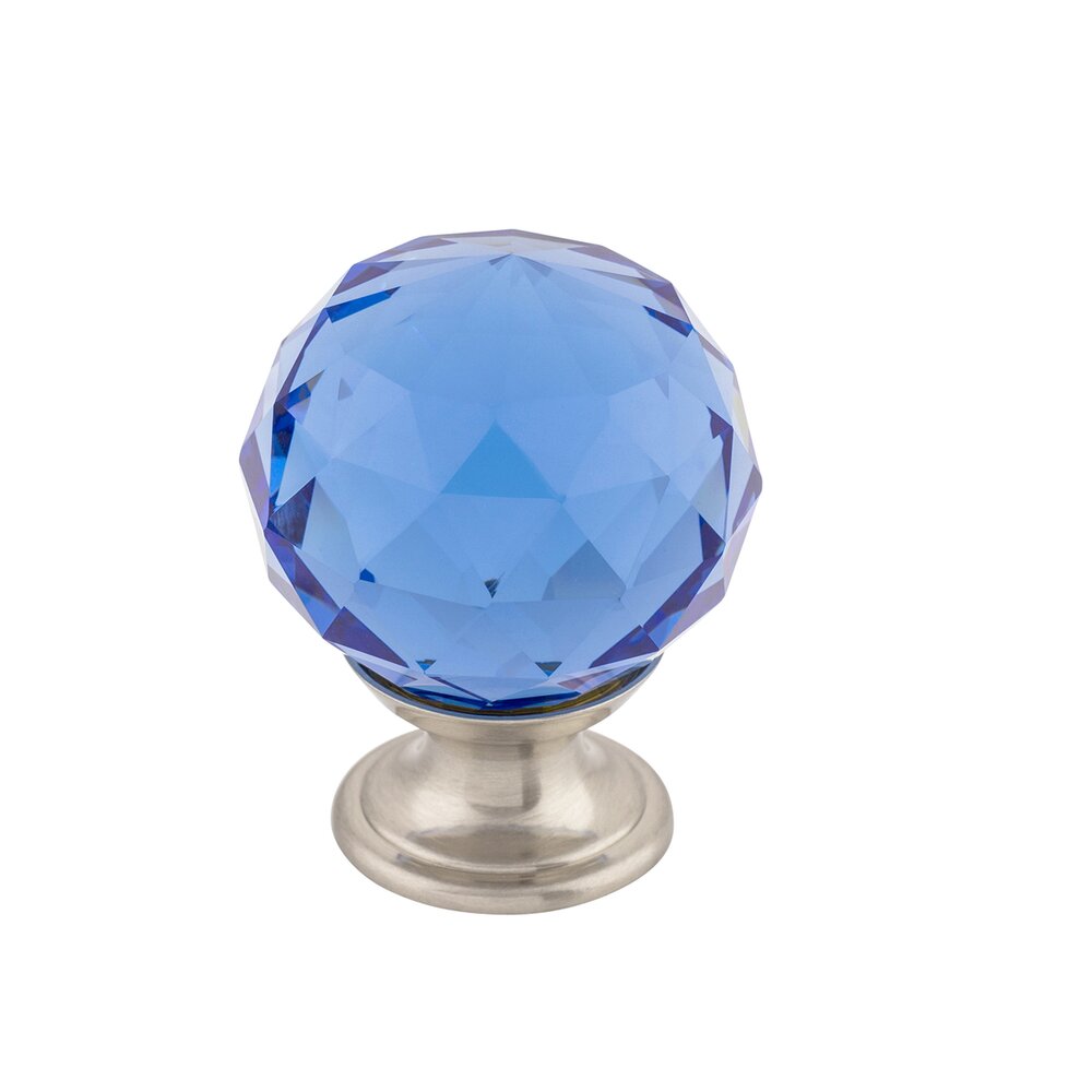 Blue Crystal 1 3/8" Diameter Mushroom Knob in Brushed Satin Nickel