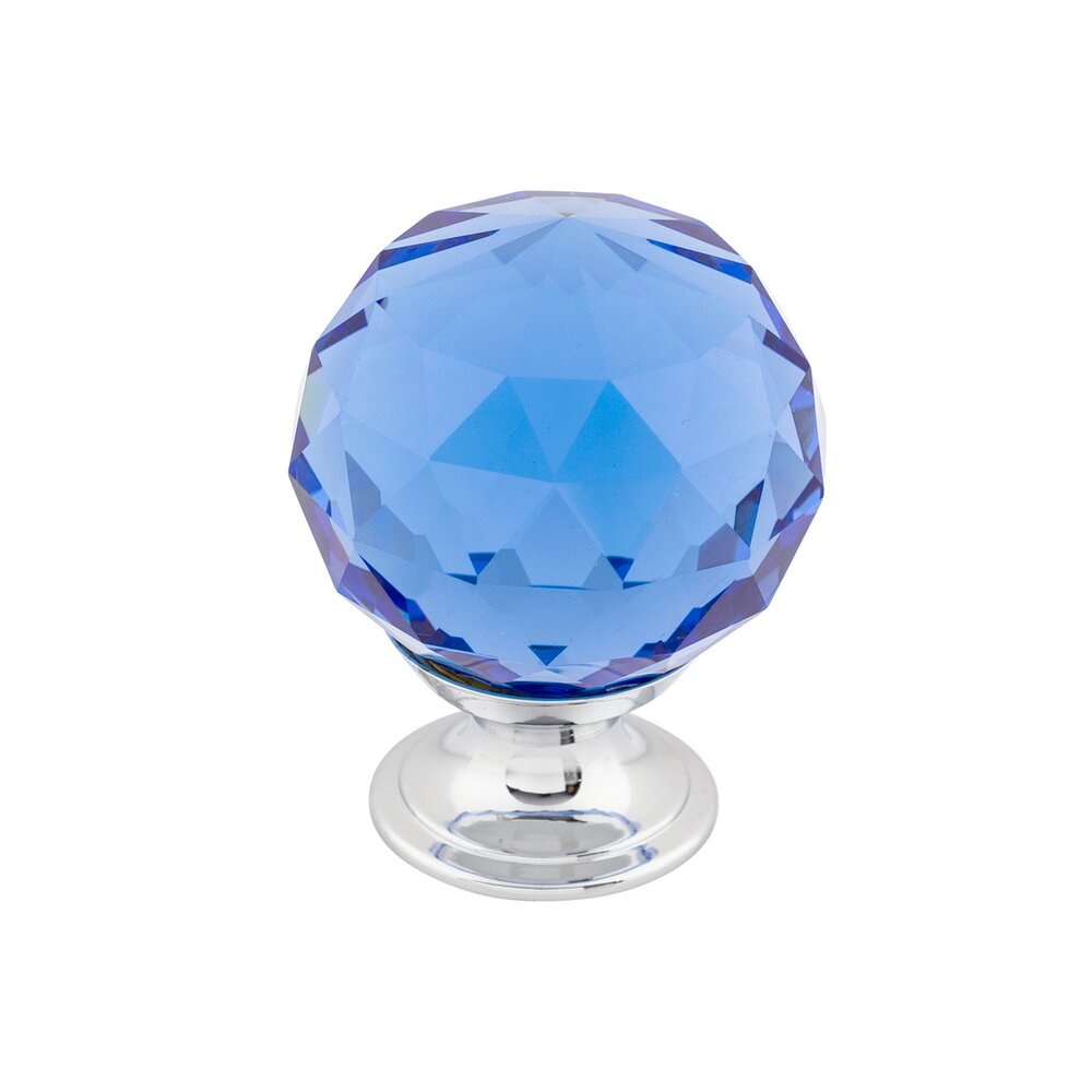 Blue Crystal 1 3/8" Diameter Mushroom Knob in Polished Chrome