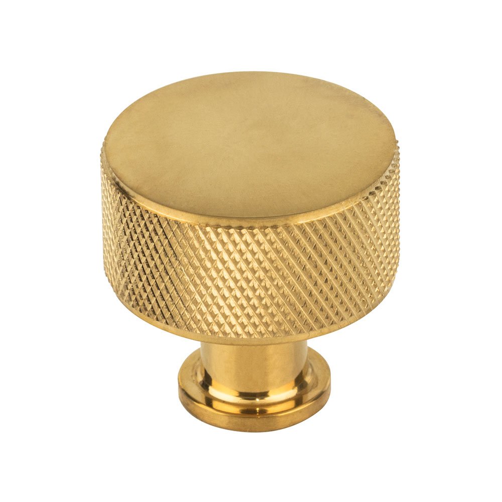 1 1/8" Cylinder Knurled Knob in Unlacquered Brass
