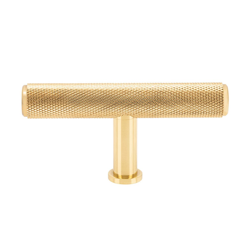 2 3/4" Long Knurled T Knob in Polished Brass