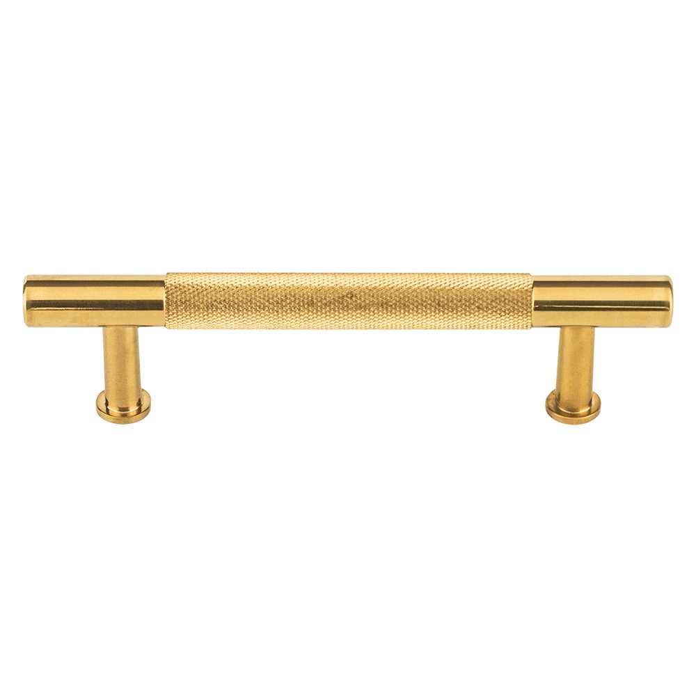 3 3/4" Centers Knurled Bar Pull in Unlacquered Brass