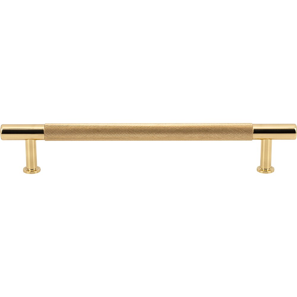 6 5/16" Centers Knurled Bar Pull in Polished Brass
