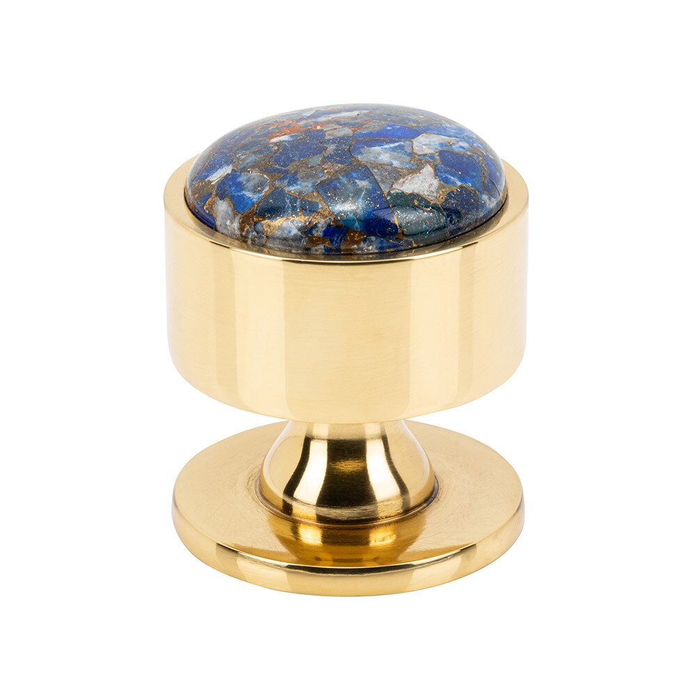 1 3/8" Round Mohave Lapis Knob in Polished Brass
