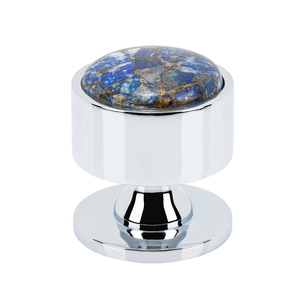 1 3/8" Round Mohave Lapis Knob in Polished Chrome