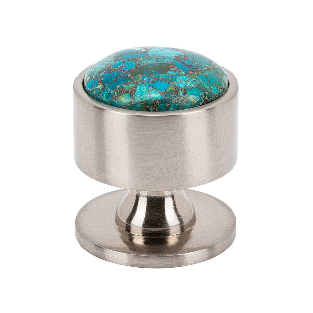 1 3/8" Round Mohave Blue Knob in Brushed Satin Nickel