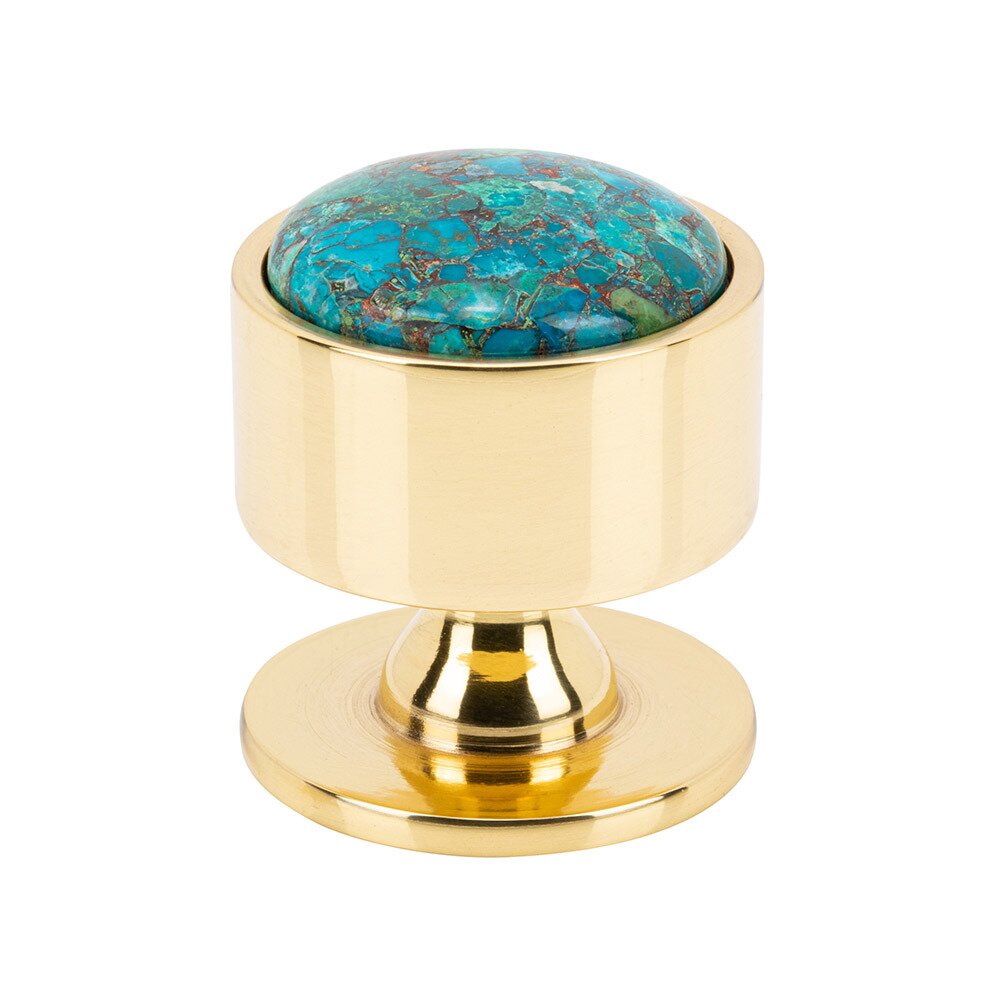 1 3/8" Round Mohave Blue Knob in Polished Brass