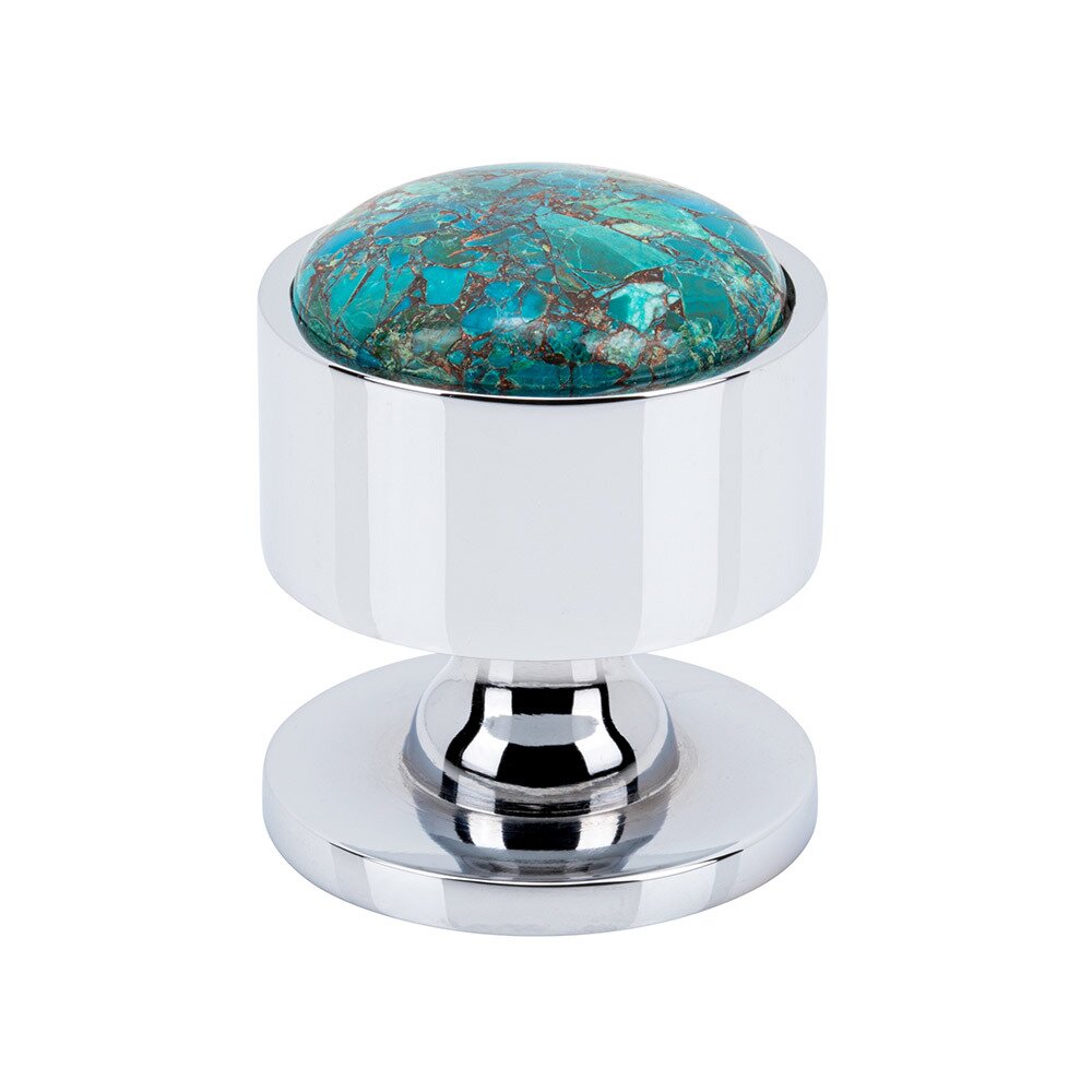 1 3/8" Round Mohave Blue Knob in Polished Chrome