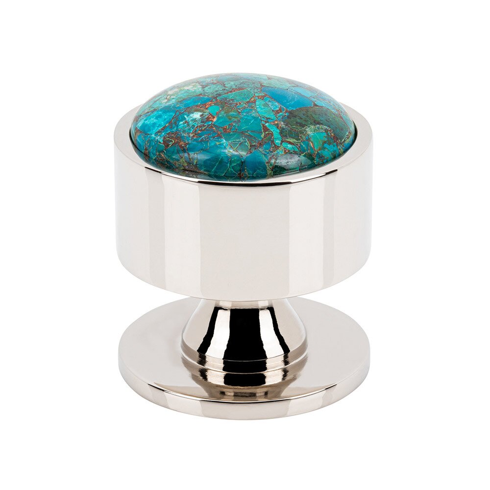 1 3/8" Round Mohave Blue Knob in Polished Nickel