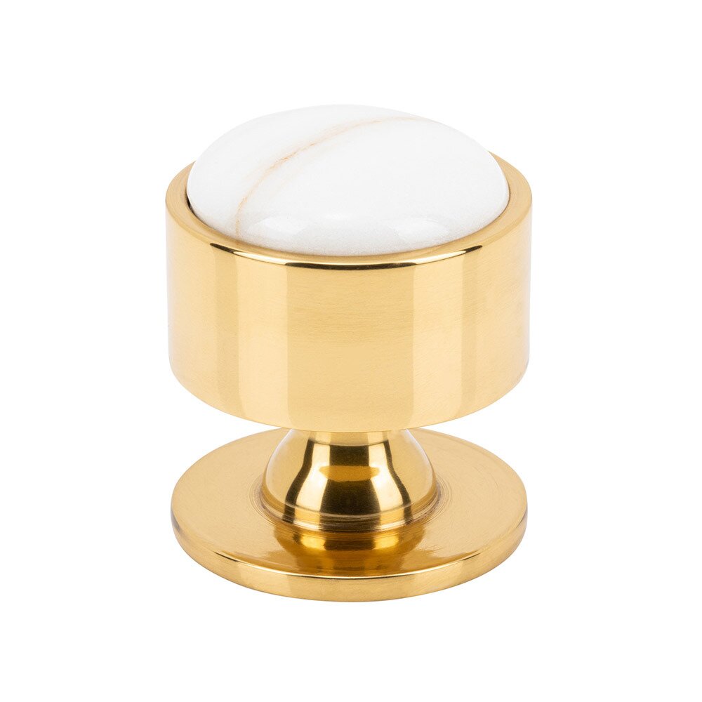1 3/8" Round Calacatta Gold Knob in Polished Brass