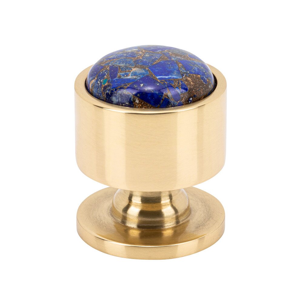 1 1/8" Round Mohave Lapis Knob in Polished Brass
