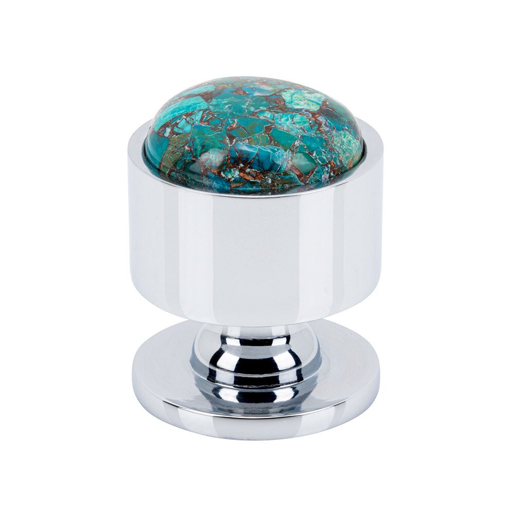1 1/8" Round Mohave Blue Knob in Polished Chrome