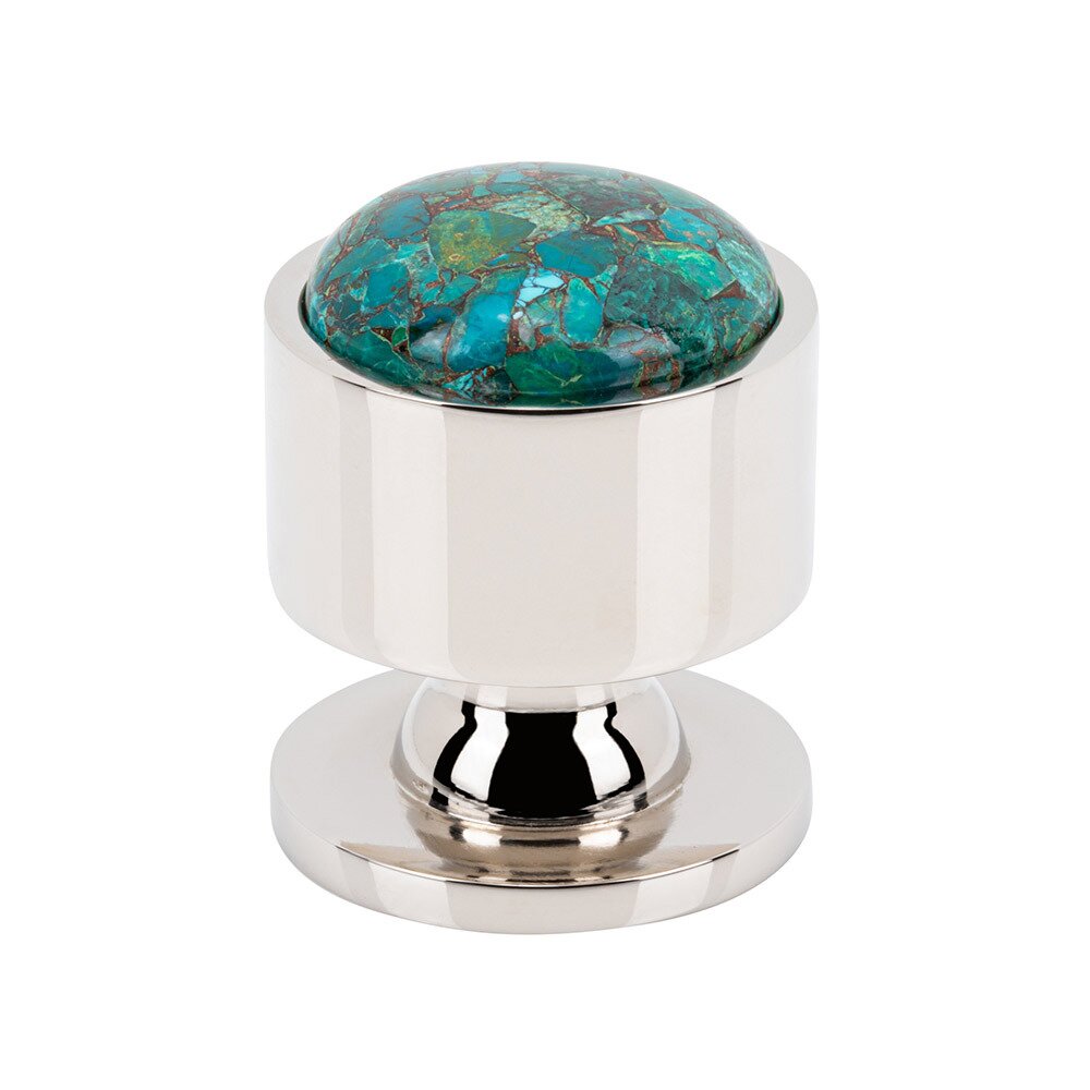 1 1/8" Round Mohave Blue Knob in Polished Nickel