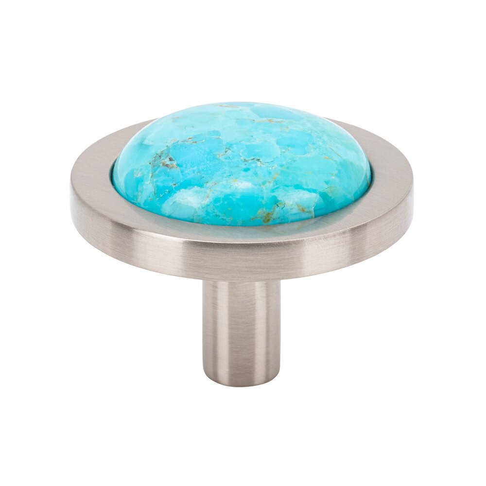1 9/16" Round Mohave Turquoise Knob in Brushed Satin Nickel