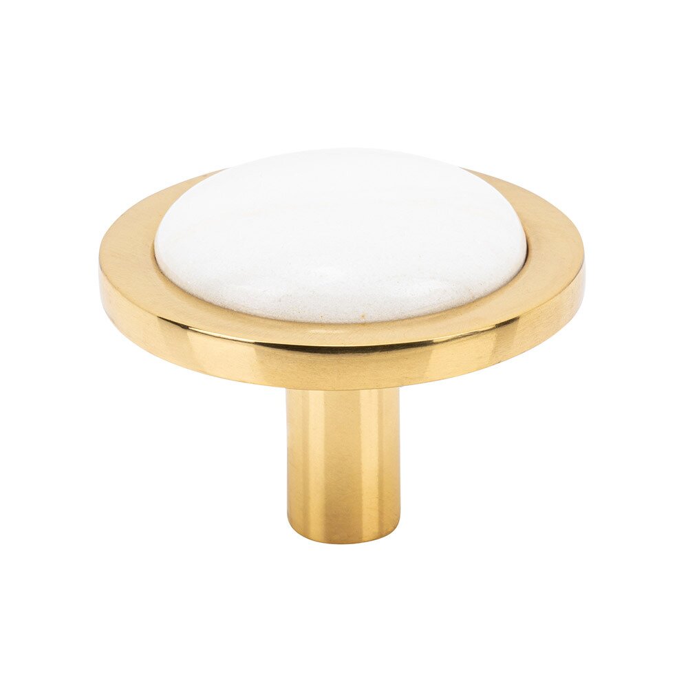 1 9/16" Round Calacatta Gold Knob in Polished Brass