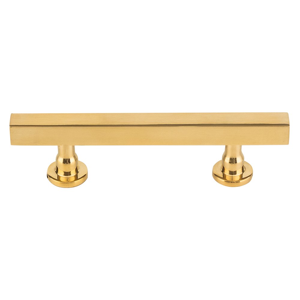 3" Centers Square Bar Pull in Unlacquered Brass